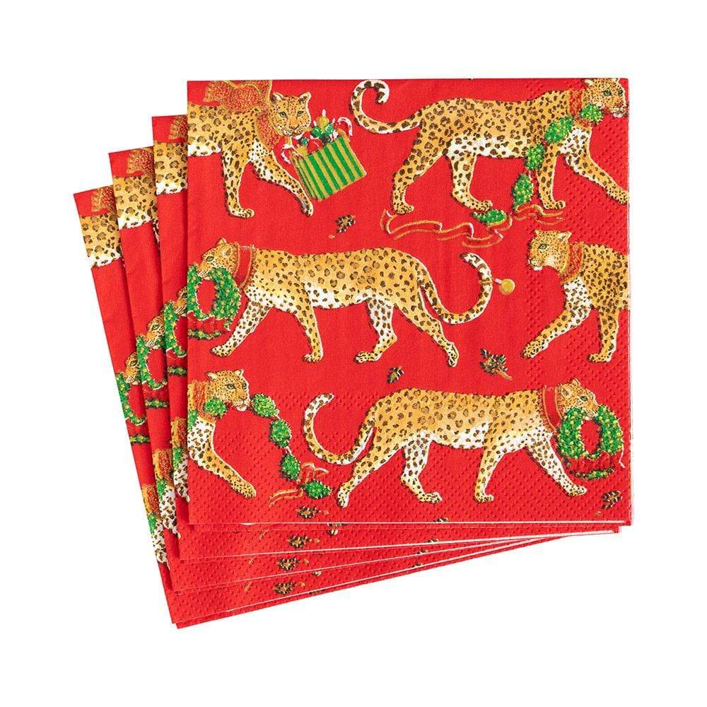 Cocktail Napkin | Christmas Leopards | Red