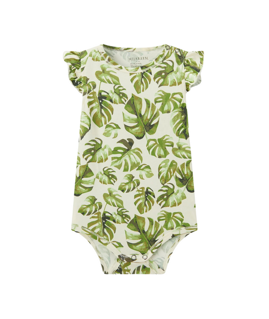 Island Leaf Cotton Stretch Ruffle One Piece