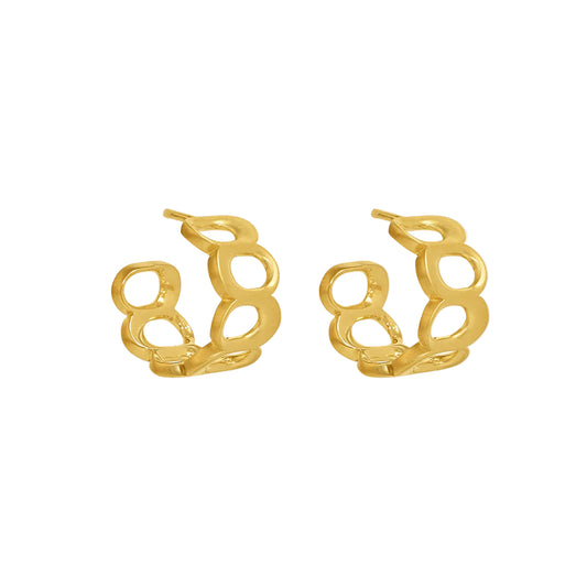 A pair of Dean Davidson Crosby Link Huggie Hoop earrings in 18kt gold with high polish edges over high-quality brass.