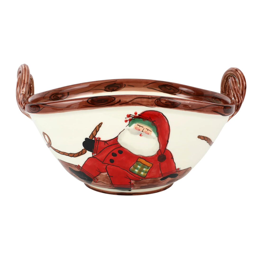 Vietri | Old St. Nick Large Handled Oval Bowl with Sleigh
