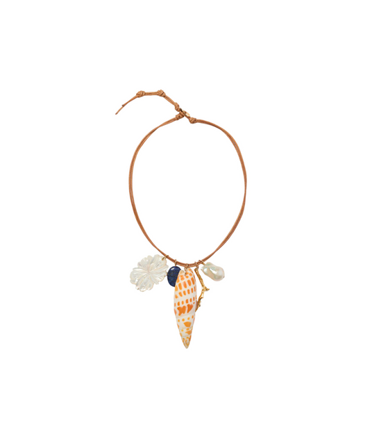 Mother of Pearl and Shell Corded Necklace