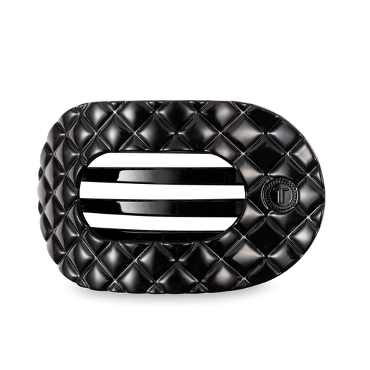 Quilted Flat Round Hair Clip | Jet Black