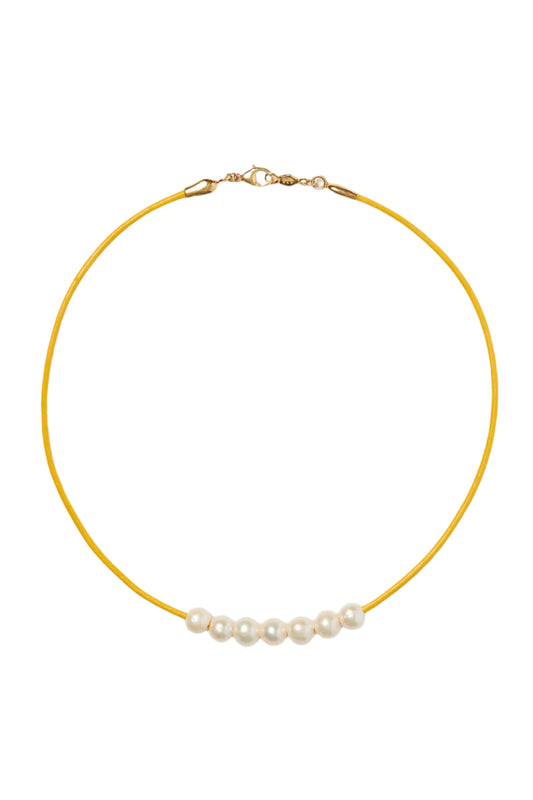 Yellow Cord and Pearl River Necklace