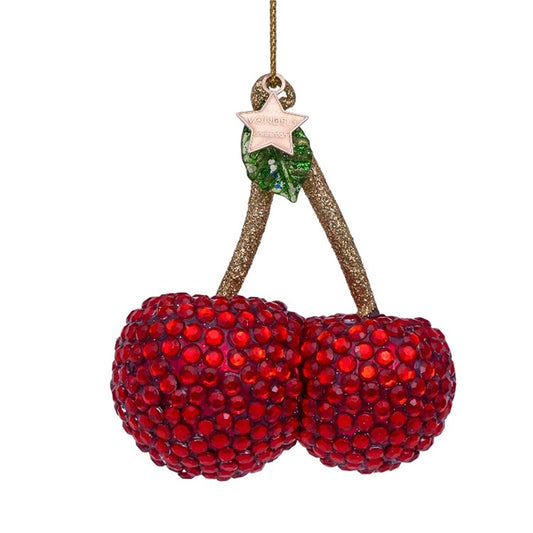 Ornament glass red cherry wdiamonds allover H3.25"