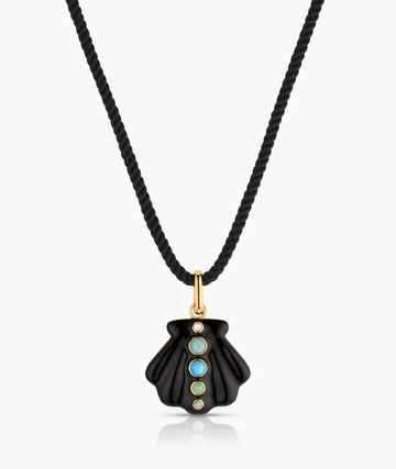 Maris Black Enamel Shell Silk Cord Necklace