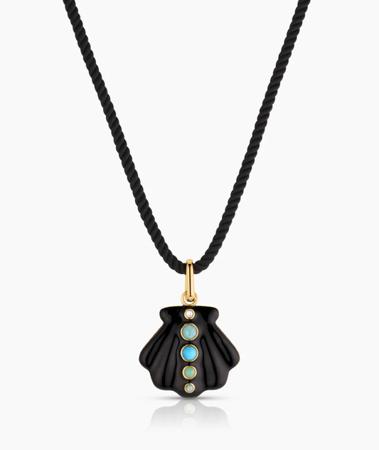Maris Black Enamel Shell Silk Cord Necklace