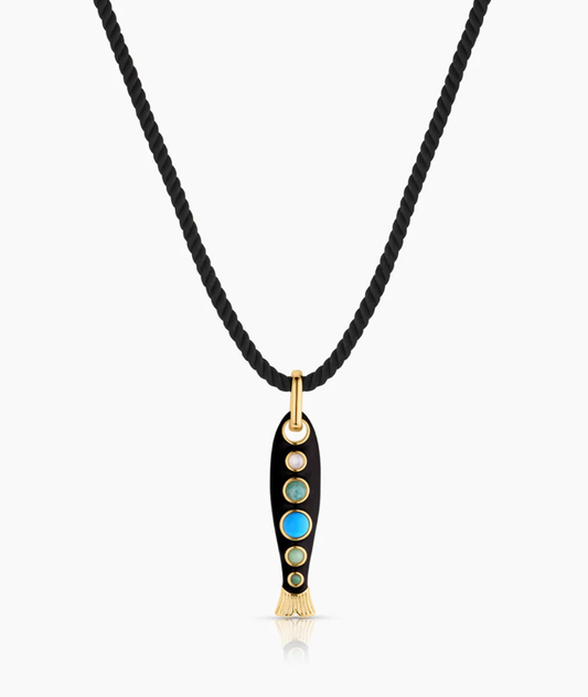 Amalfi Black Enamel Fish Silk Cord Necklace
