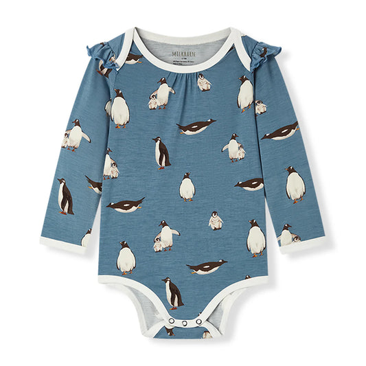 Penguin Luxe Stretch Ruffle Long Sleeve Onesie