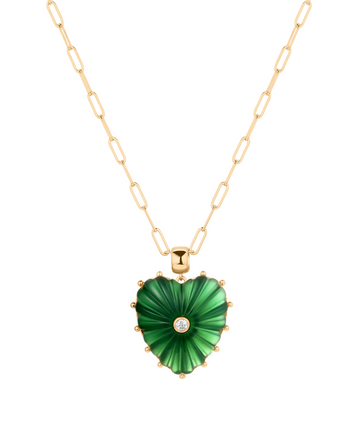 Malene Green Jade Heart Paperclip Necklace