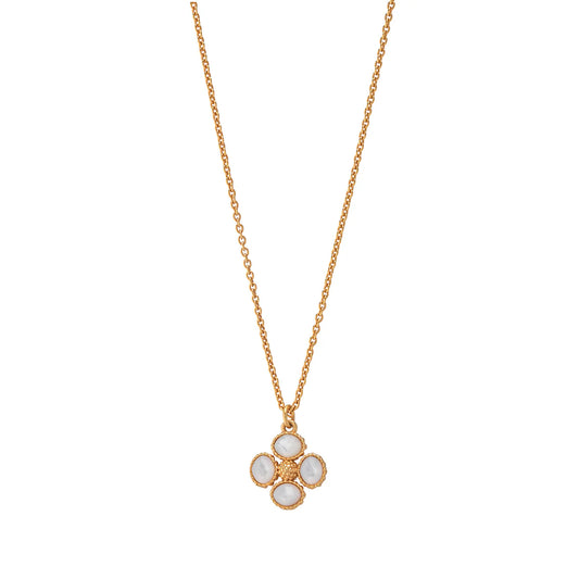 Berry Clover Double Sided Charm Necklace | White Pearl