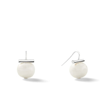 Medium Pebble Pearl Earrings | White and Silver