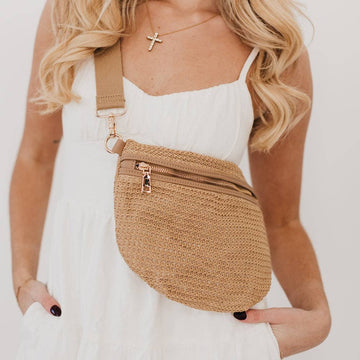 Woven Raffia Crossbody | Tan