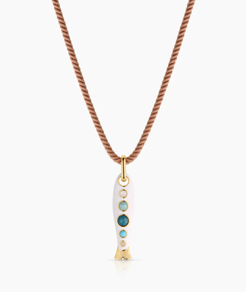 Amalfi White Enamel Fish Silk Cord Necklace
