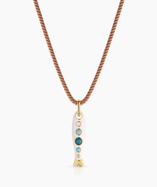 Amalfi White Enamel Fish Silk Cord Necklace