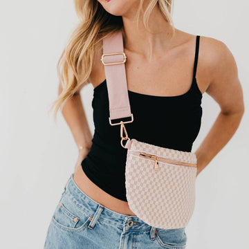 Woven Crossbody Bag | Checkered Blush