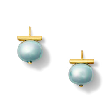 Medium Pebble Pearl Earring | Cornflower Blue and Gold