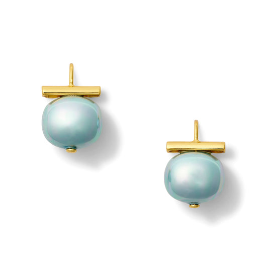 Medium Pebble Pearl Earring | Cornflower Blue and Gold