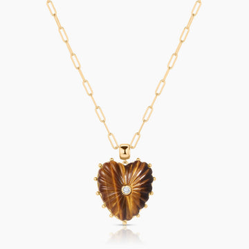 Malene Tiger’s Eye Heart Paperclip Necklace
