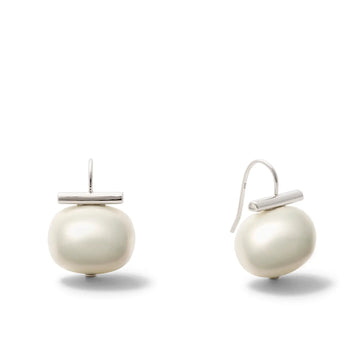 Large Pebble Pearl Earring | White and Sterling