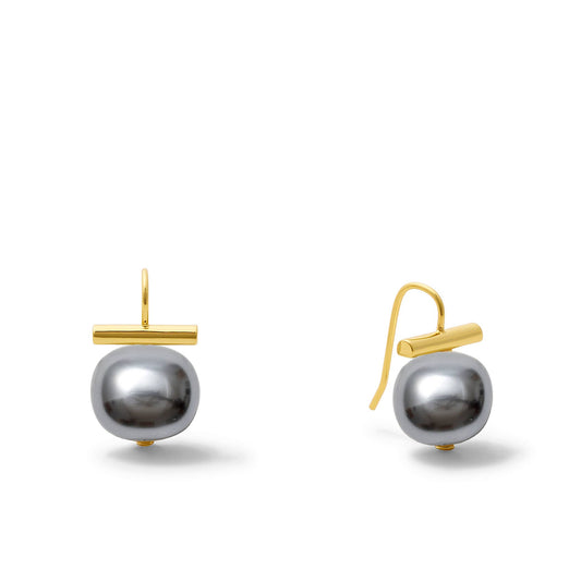 Medium Pebble Pearl Earrings | Grey and Gold