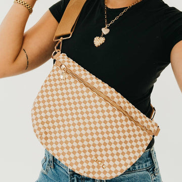 Woven Crossbody Bag | Checkered Tan