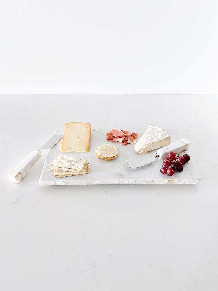 Anaya | Mother-Of-Pearl Marble 3-Piece Cheese Board & Knives Set