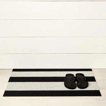 Black + White Bold Stripe Shag Big Mat