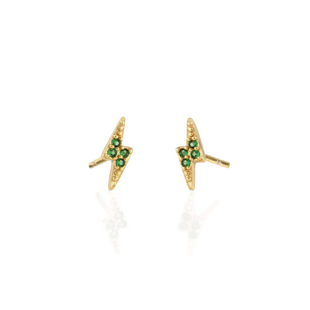 Kris Nations | Lightening Bolt Crystal Studs | Emerald