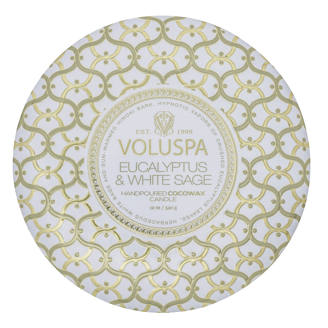Voluspa | Three Wick Tin | Eucalyptus & White Sage