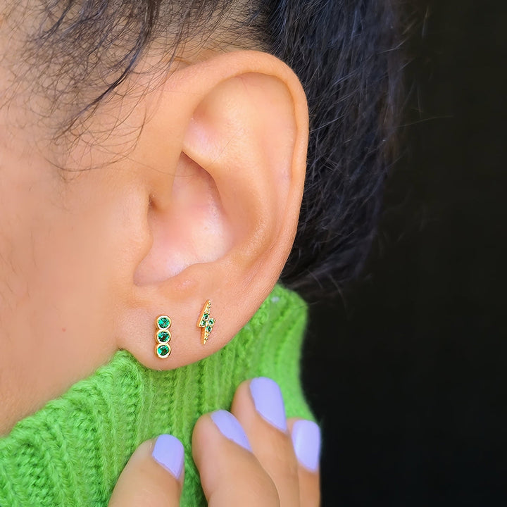 Kris Nations | Lightening Bolt Crystal Studs | Emerald