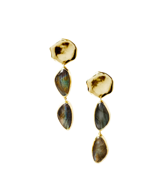 Gold Cascading Bezel Wrapped Labradorite Earrings