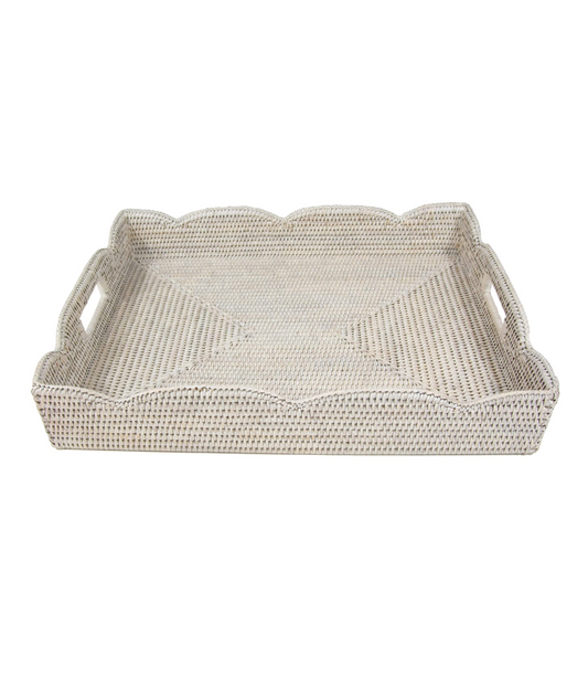 Rattan Scalloped Large Tray