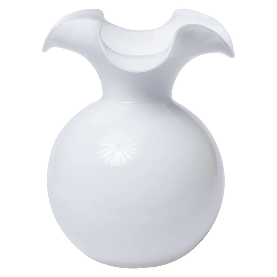 Vietri | Hibiscus Large Glass Fluted Vase | White