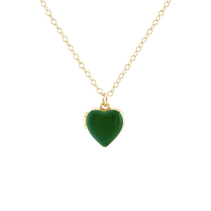 Kris Nations | Enamel Heart Locket | Kelly Green
