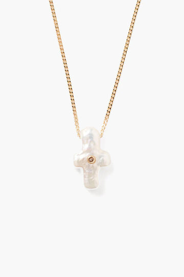 14K Gold & Pearl Playa Cross Necklace