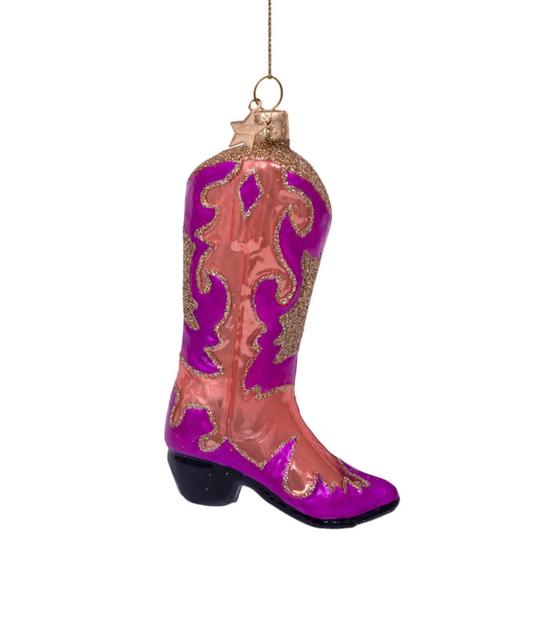 Ornament glass Cowboy Boot Pink/Orange