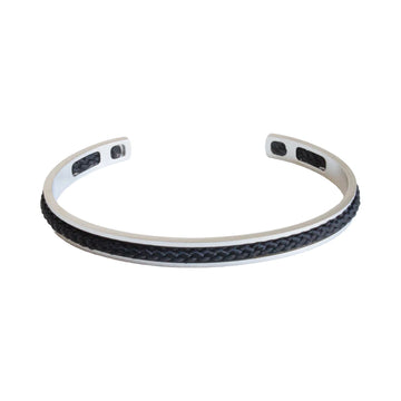 Corfu Stainless Steel Cuff with Black Braid