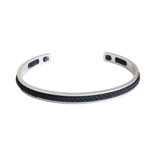 Corfu Stainless Steel Cuff with Black Braid