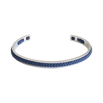 Corfu Stainless Steel Cuff with Navy Blue Braid