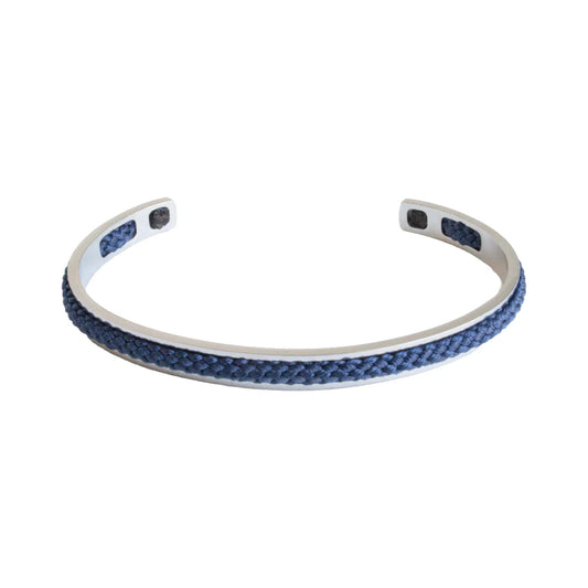 Corfu Stainless Steel Cuff with Navy Blue Braid