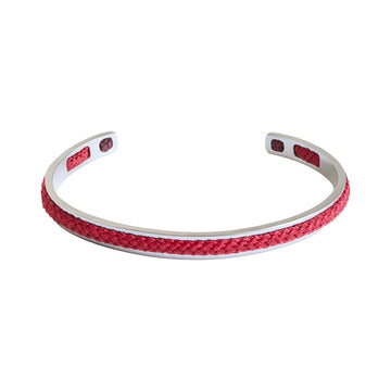 Corfu Stainless Steel Cuff with Red Braid