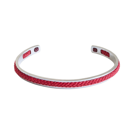 Corfu Stainless Steel Cuff with Red Braid
