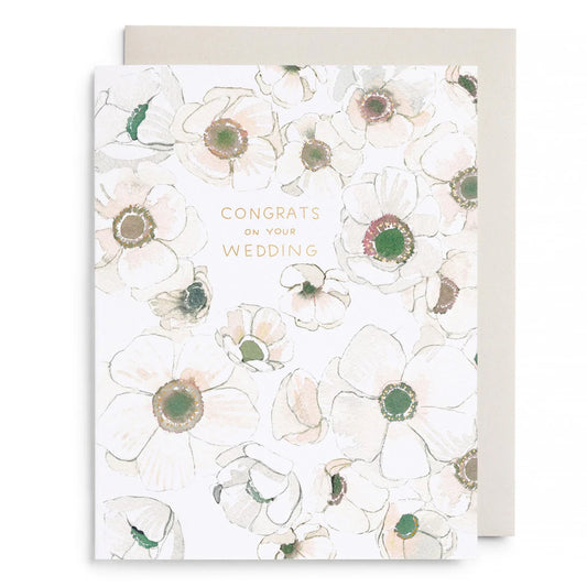 White Flower Wedding Greeting Card