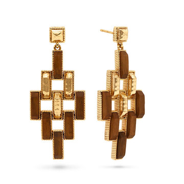 Pathway Post Drop Earrings | Gold and Teak