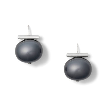 Large Pebble Pearl Earrings | Pewter and Silver