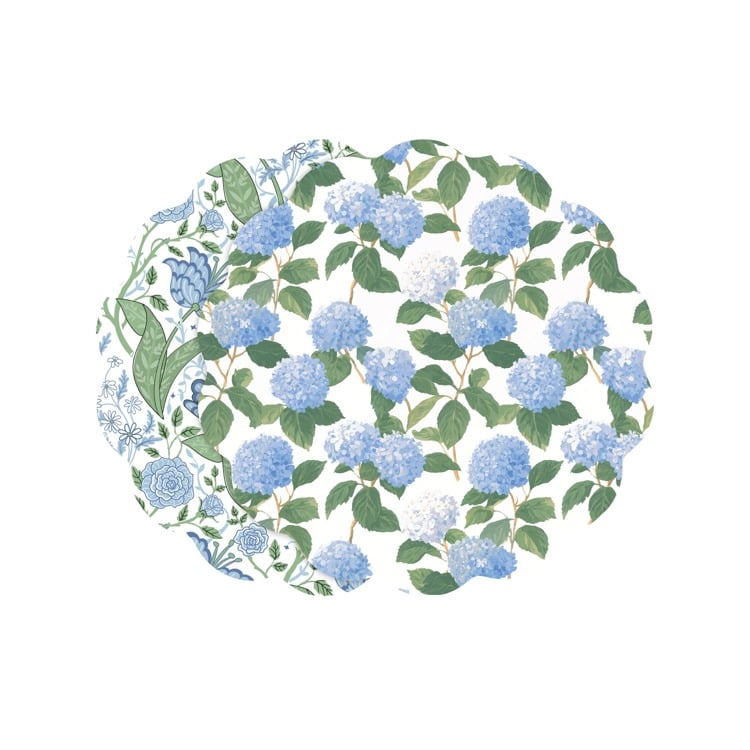 VIDA Blue Hydrangea andFloral Reversible Placemats Set of 4 (Blue & Green)