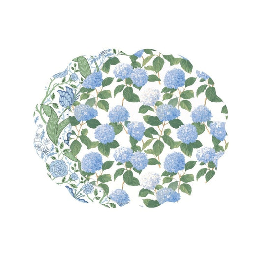 VIDA Blue Hydrangea andFloral Reversible Placemats Set of 4 (Blue & Green)