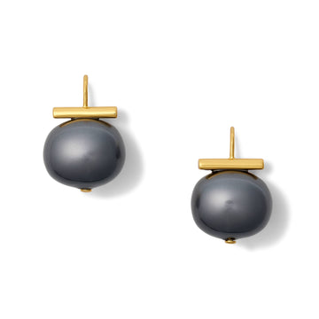 Large Pebble Pearl Earring | Midnight Black and Gold