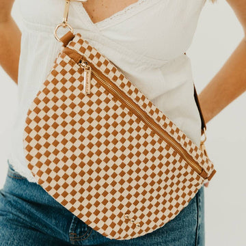 Woven Crossbody | Checkered Brown