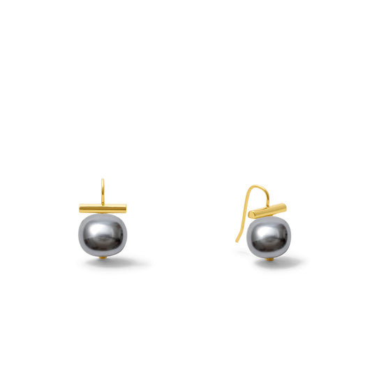 Baby Pebble Pearl Earrings | Grey and Gold